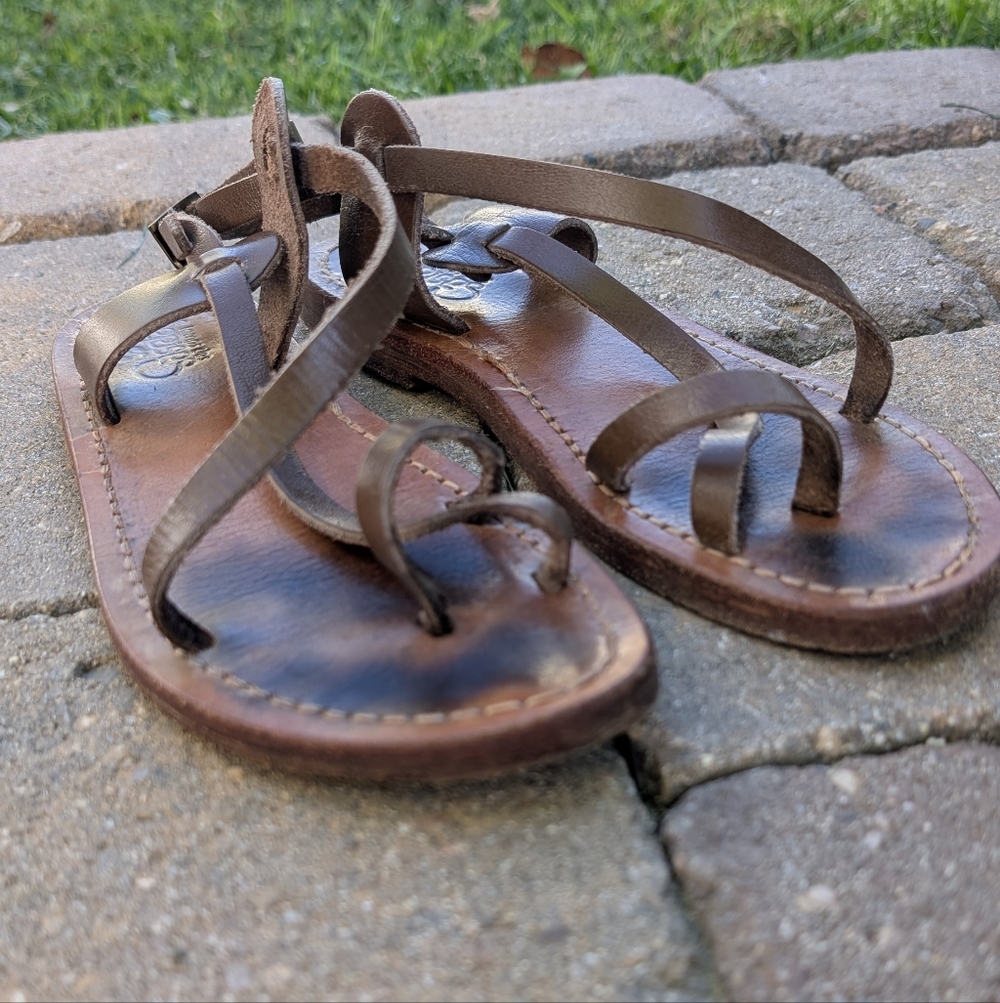 Le Temps Des Cerises Brown Leather Strappy Sandals Size 8.5
